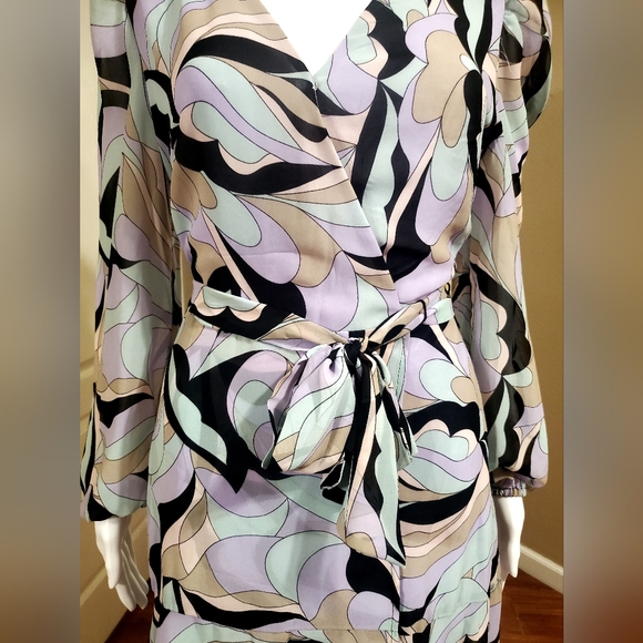 Calvin klein printed puff shoulder midi wrap dress ☆new with tags☆ - Picture 2 of 5